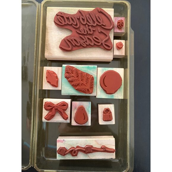 1997 Stampin' Up! Celebrate The Season Wood Mounted Rubber Stamp Set Vintage - Picture 3 of 3